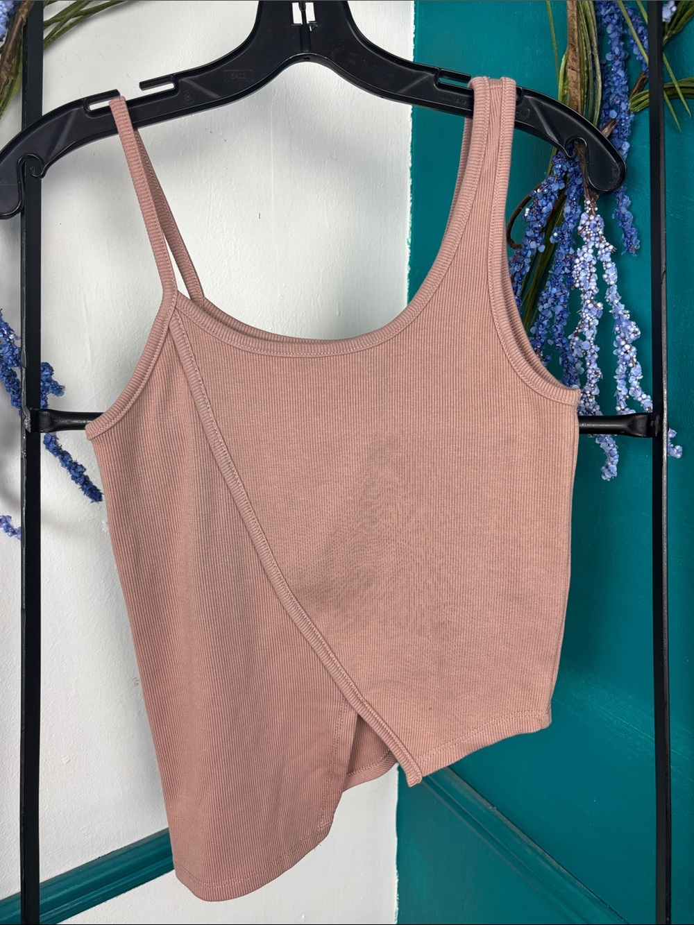 Asymmetric Ribbed Tank Top in Dusty Mauve